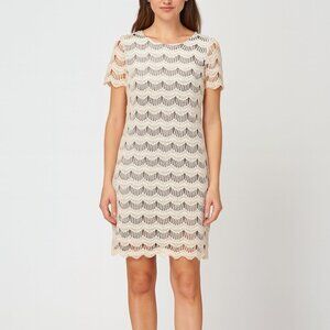 Kate Spade Women's 2 Dress Virginia Black Scalloped Lace Shift Short Sleeve EUC